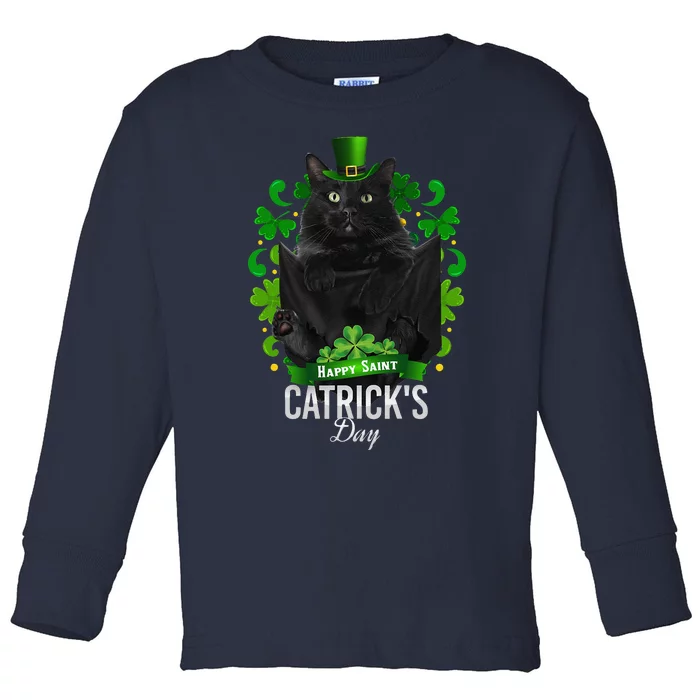 St Patrick's Day Irish Saint Patrick Shamrock Black Cat Fun Toddler Long Sleeve Shirt