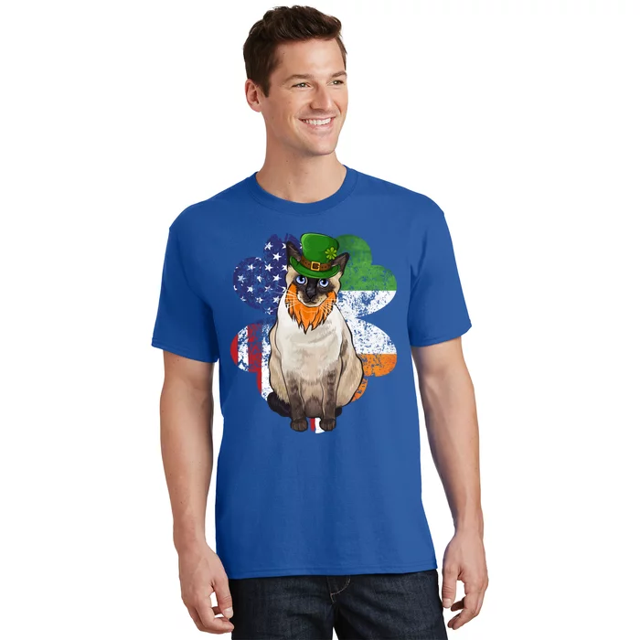 St Patricks Day Irish American Flag Siamese Cat Gift T-Shirt