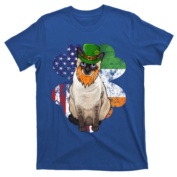 St Patricks Day Irish American Flag Siamese Cat Gift T-Shirt