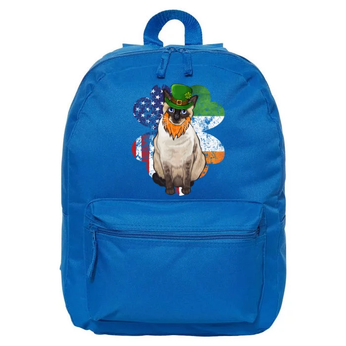 St Patricks Day Irish American Flag Siamese Cat Gift 16 in Basic Backpack