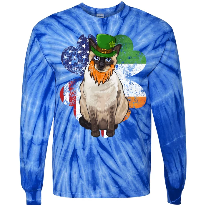 St Patricks Day Irish American Flag Siamese Cat Gift Tie-Dye Long Sleeve Shirt