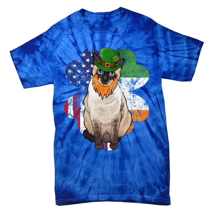 St Patricks Day Irish American Flag Siamese Cat Gift Tie-Dye T-Shirt