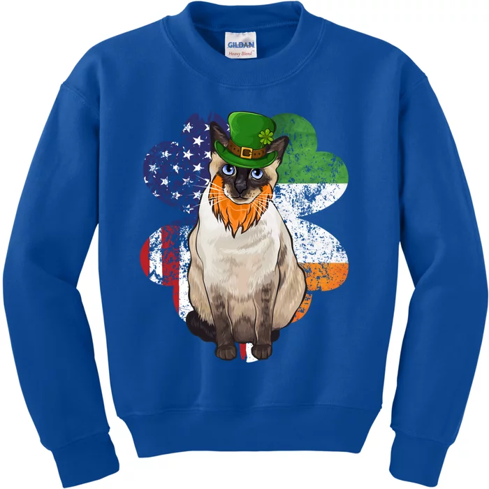 St Patricks Day Irish American Flag Siamese Cat Gift Kids Sweatshirt