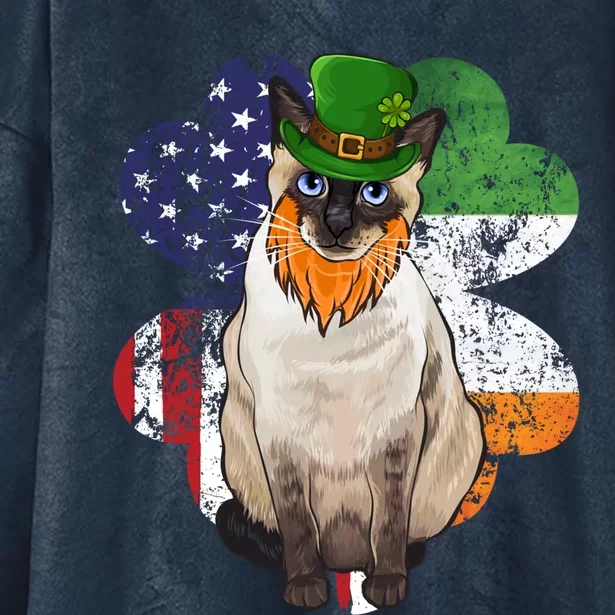 St Patricks Day Irish American Flag Siamese Cat Gift Hooded Wearable Blanket