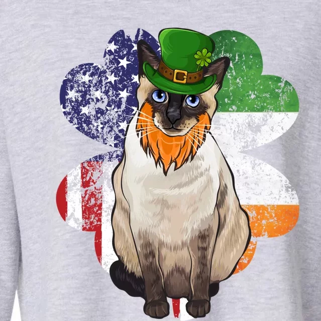 St Patricks Day Irish American Flag Siamese Cat Gift Cropped Pullover Crew