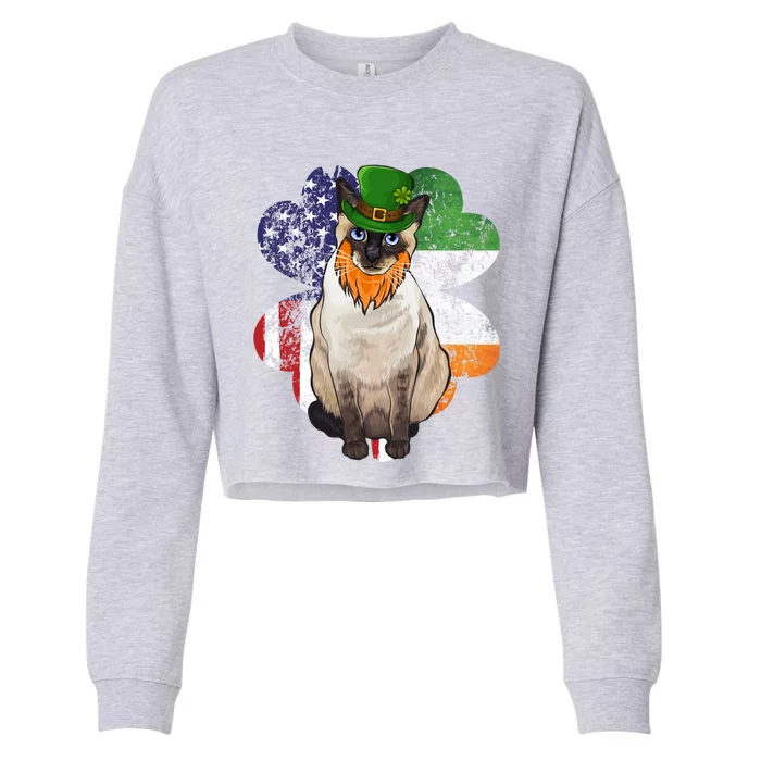 St Patricks Day Irish American Flag Siamese Cat Gift Cropped Pullover Crew