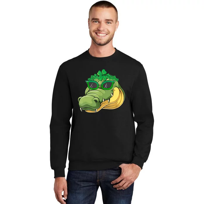 St. Patrick's Day Alligator Cute Face Sunglasses Shamrocks Sweatshirt