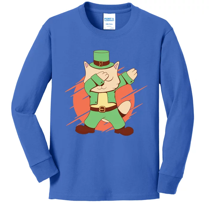 St Patrick's Day Cat Dabbing Dab Funny Gift Kids Long Sleeve Shirt