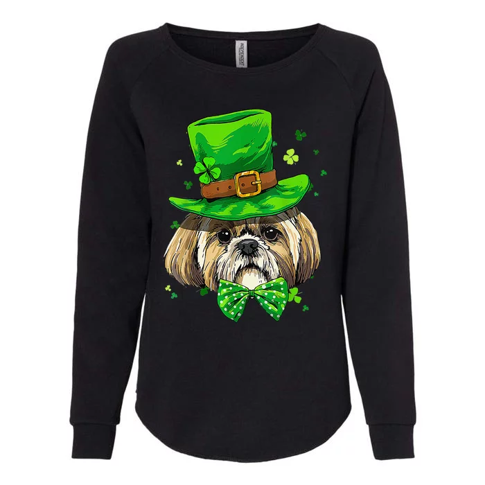 St Patrick's Day Leprechaun Shamrock Shih Tzu Irish Pet Dog Womens California Wash Sweatshirt