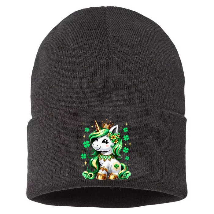 St Patrick Day Irish Unicorn Lepricorn Sustainable Knit Beanie