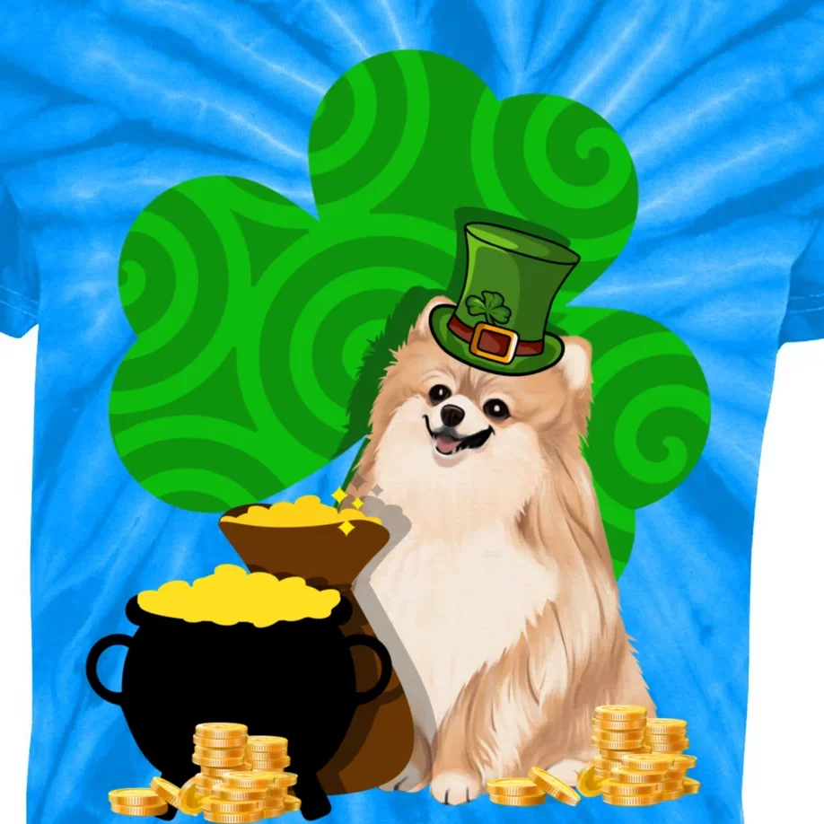 St Paddys Day Shamrock Dog Lover Pomeranian Clover Gift Kids Tie-Dye T-Shirt