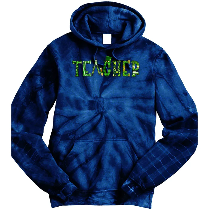 St Patrick's Day Teacher Irish Leopard Shamrock Pattern Tie Dye Hoodie