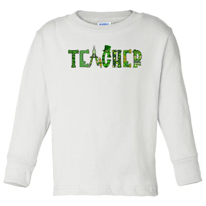 St Patrick's Day Teacher Irish Leopard Shamrock Pattern Toddler Long Sleeve Shirt