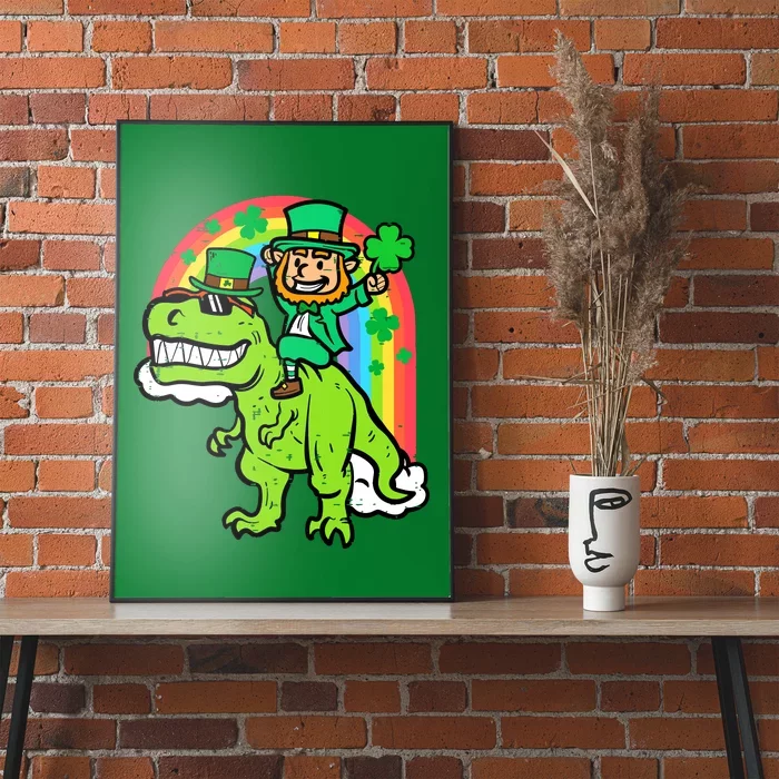 St Patricks Day Leprechaun On Dino Saint Paddys Boy Poster