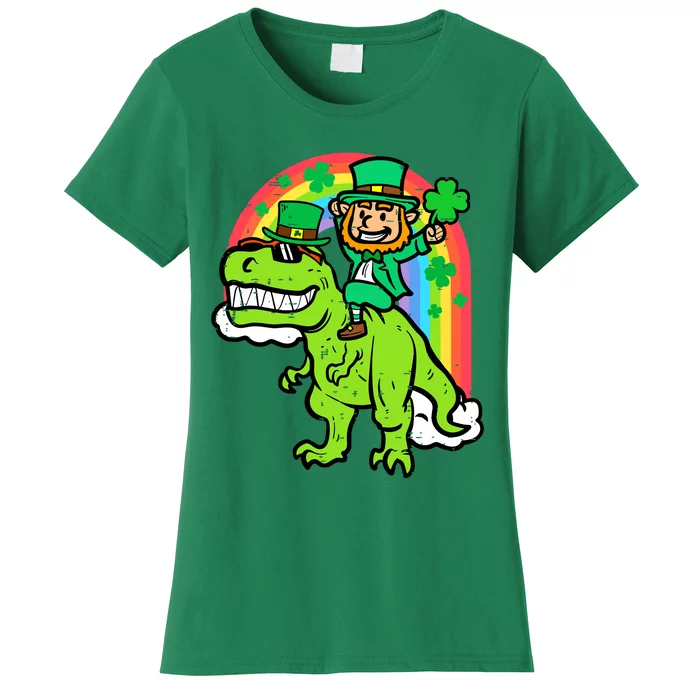 St Patricks Day Leprechaun On Dino Saint Paddys Boy Women's T-Shirt