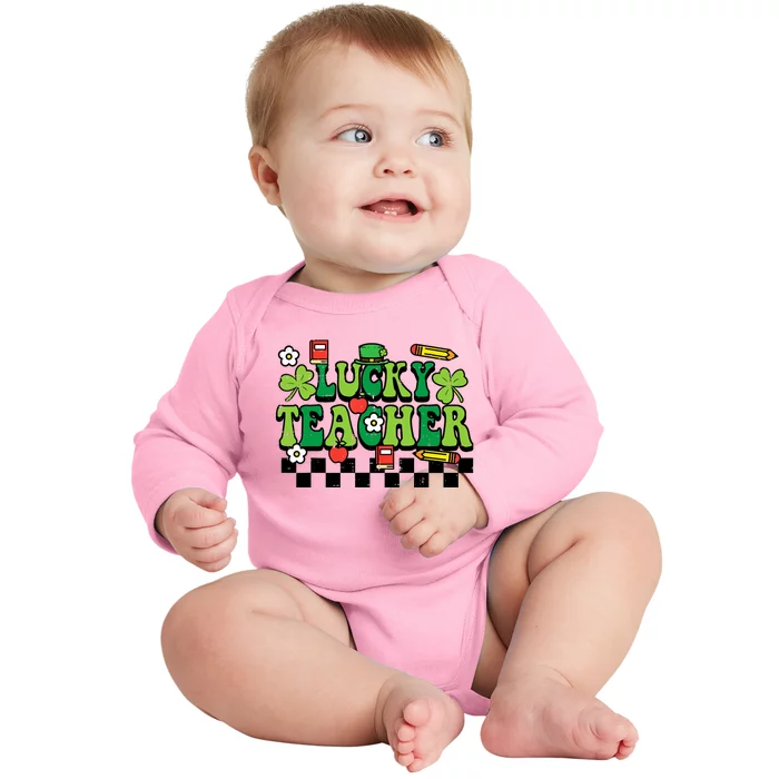 St Patricks Day Lucky Teacher Saint Paddys Groovy Wo Baby Long Sleeve Bodysuit