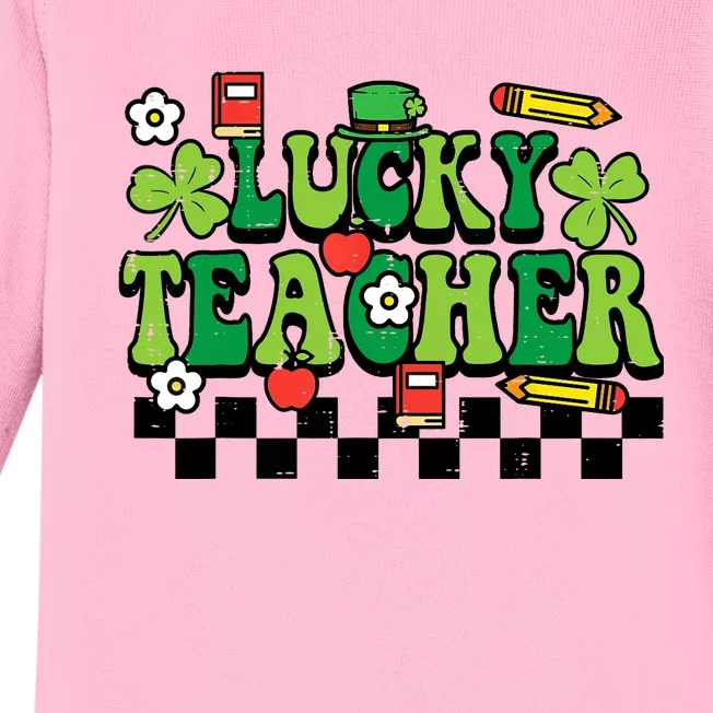 St Patricks Day Lucky Teacher Saint Paddys Groovy Wo Baby Long Sleeve Bodysuit