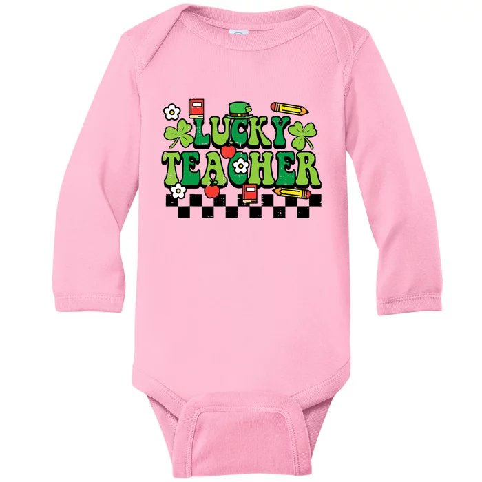 St Patricks Day Lucky Teacher Saint Paddys Groovy Wo Baby Long Sleeve Bodysuit