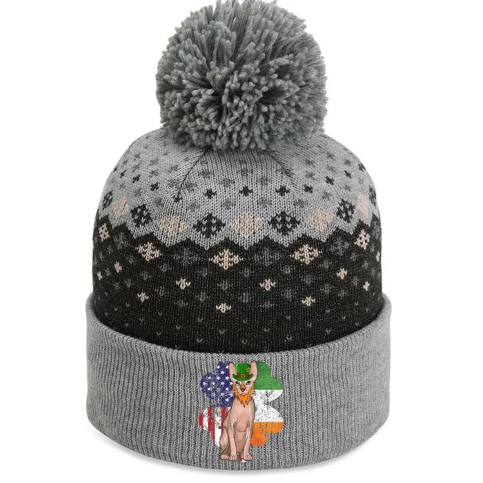 St Patricks Day Irish American Flag Sphynx Cat Gift The Baniff Cuffed Pom Beanie