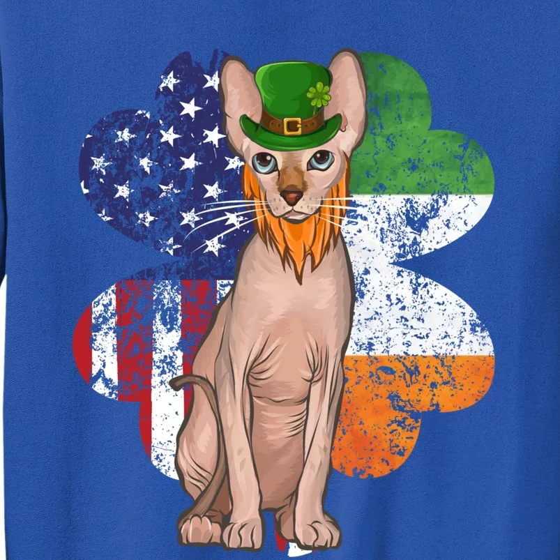 St Patricks Day Irish American Flag Sphynx Cat Gift Sweatshirt