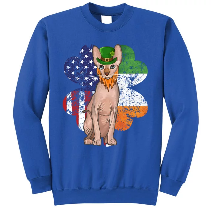 St Patricks Day Irish American Flag Sphynx Cat Gift Sweatshirt