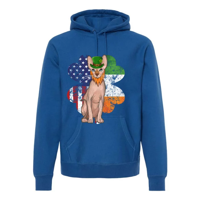 St Patricks Day Irish American Flag Sphynx Cat Gift Premium Hoodie