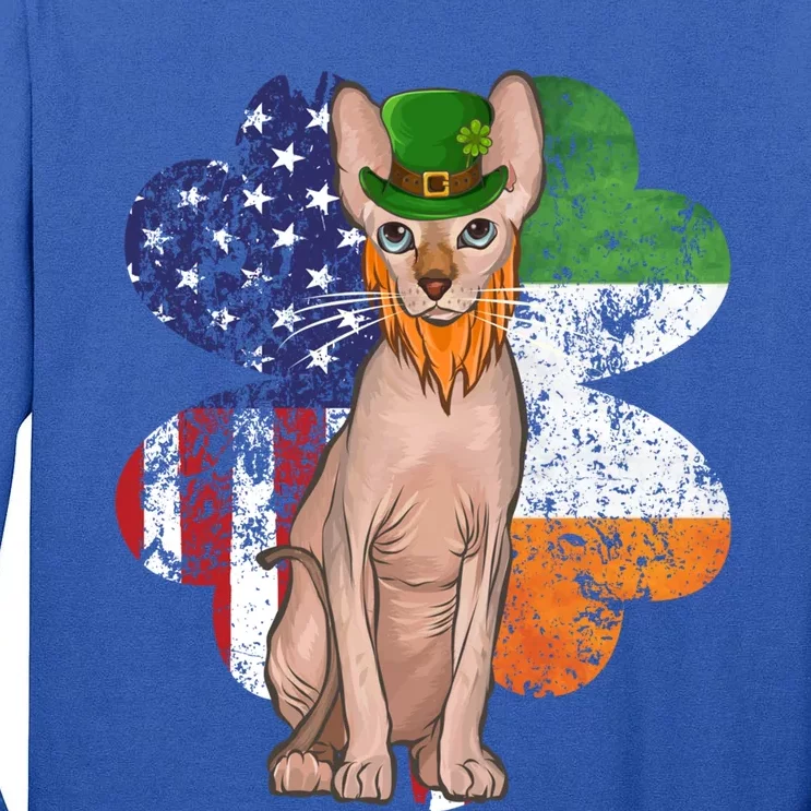 St Patricks Day Irish American Flag Sphynx Cat Gift Tall Long Sleeve T-Shirt