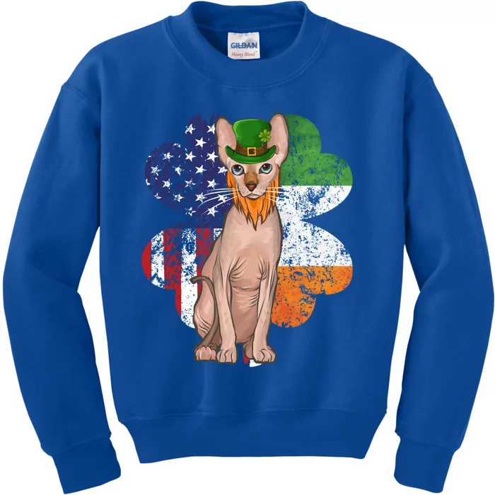 St Patricks Day Irish American Flag Sphynx Cat Gift Kids Sweatshirt