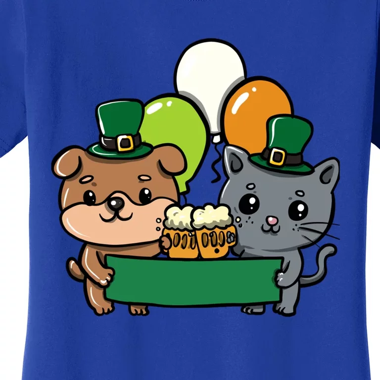 St Patrick's Day Cute Dog Cat And Beer Luck Cloverleaf Gift Women's T-Shirt