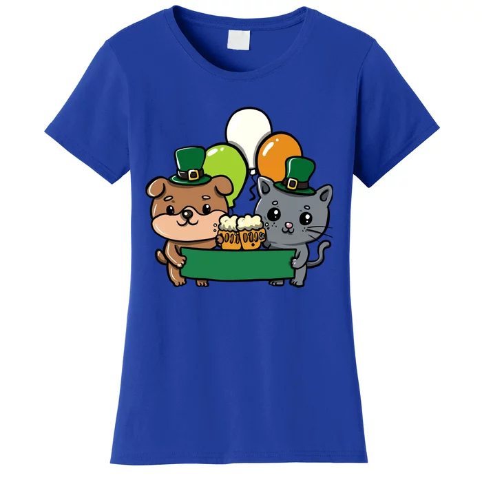 St Patrick's Day Cute Dog Cat And Beer Luck Cloverleaf Gift Women's T-Shirt