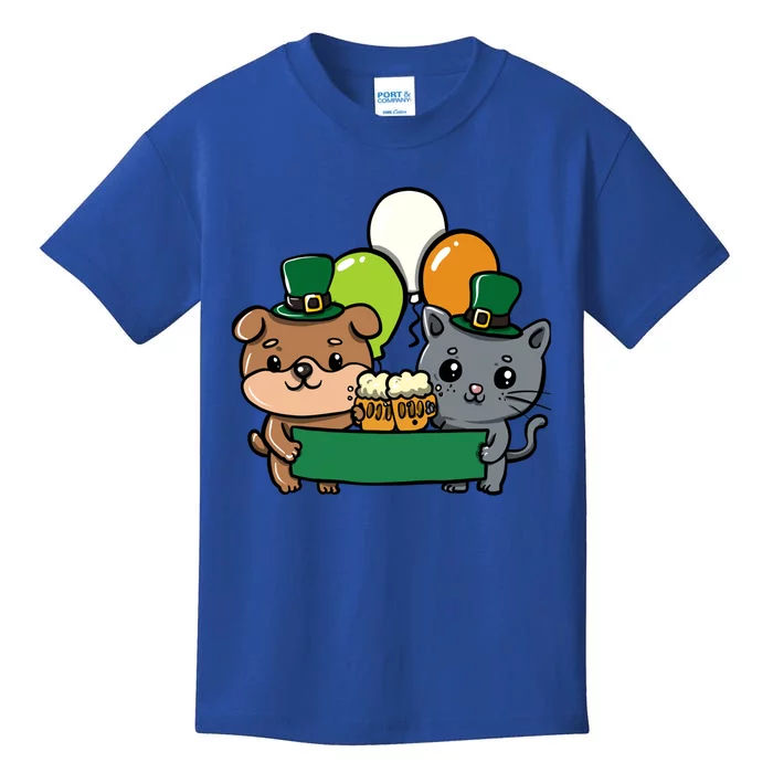 St Patrick's Day Cute Dog Cat And Beer Luck Cloverleaf Gift Kids T-Shirt