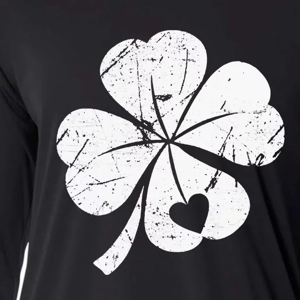 St Patricks Day Lucky Four Leaf Irish Shamrock with Heart Cooling Performance Long Sleeve Crew