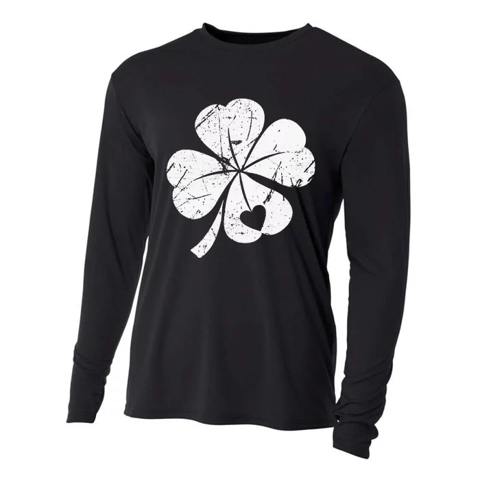 St Patricks Day Lucky Four Leaf Irish Shamrock with Heart Cooling Performance Long Sleeve Crew