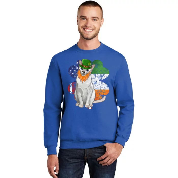 St Patricks Day Irish American Flag Tonkinese Cat Gift Tall Sweatshirt