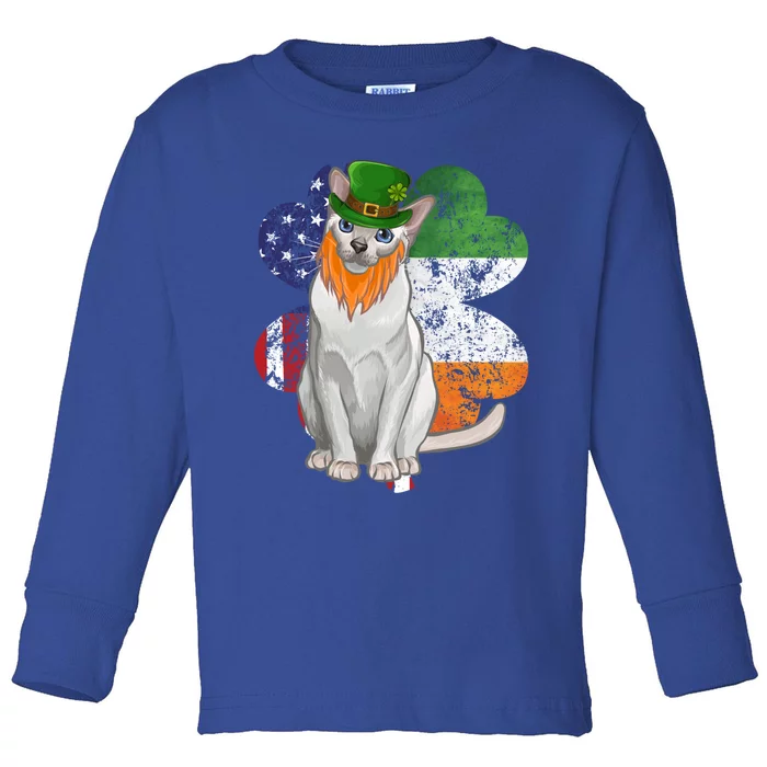 St Patricks Day Irish American Flag Tonkinese Cat Gift Toddler Long Sleeve Shirt