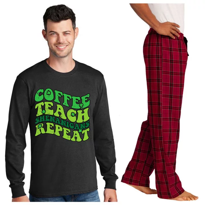 St Patricks Day Coffee Teach Saint Paddys Teacher Long Sleeve Pajama Set