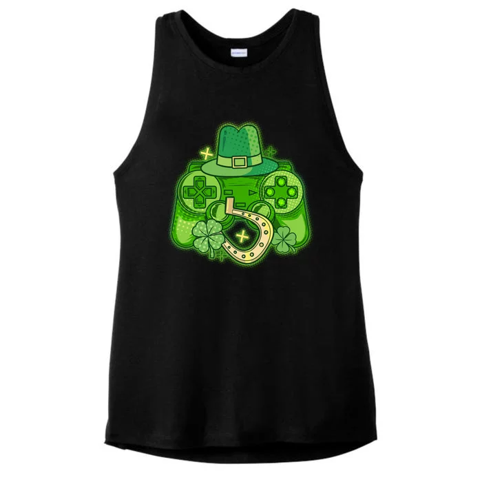 St Patricks Day Lucky Video Game Controller Ladies Tri-Blend Wicking Tank