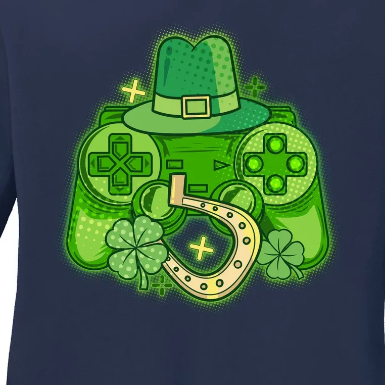 St Patricks Day Lucky Video Game Controller Ladies Long Sleeve Shirt