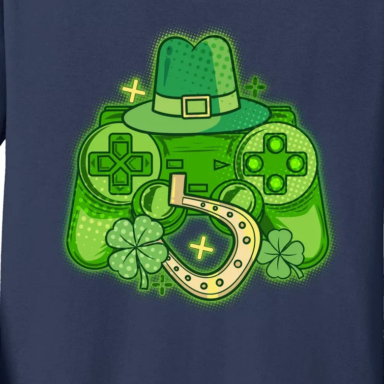 St Patricks Day Lucky Video Game Controller Kids Long Sleeve Shirt