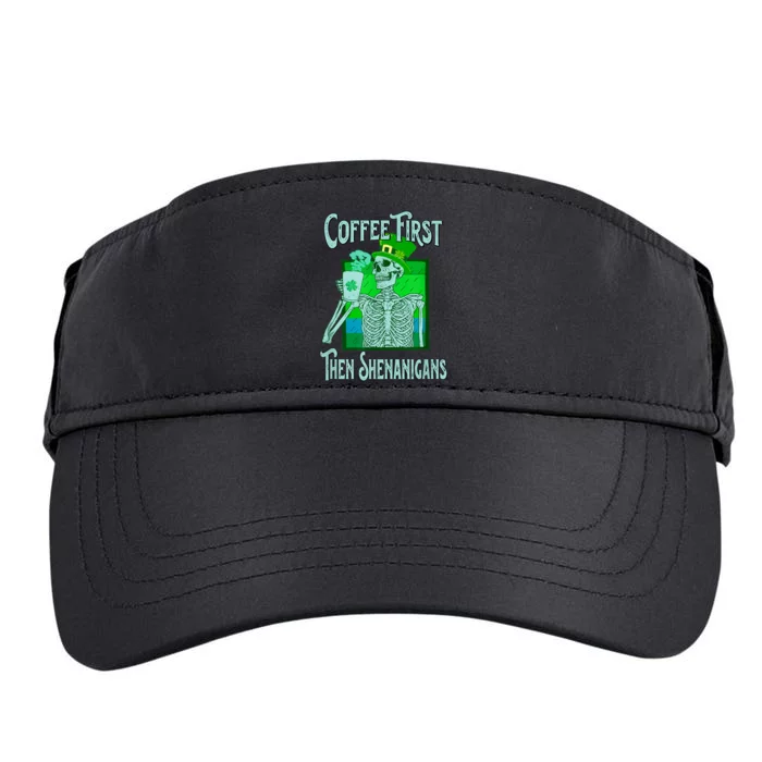 Saint Patrick's Day Skeleton Coffee First Then Shenanigans Adult Drive Performance Visor