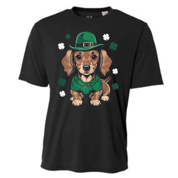 St Patricks Day Cute Dachshund Weiner Dog Shamrock Gift Cooling Performance Crew T-Shirt