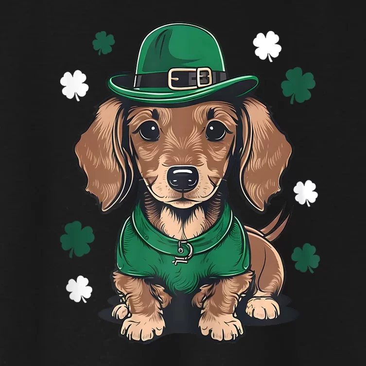 St Patricks Day Cute Dachshund Weiner Dog Shamrock Gift Women's Crop Top Tee