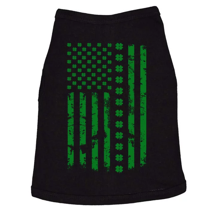 St Patrick's Day Distressed American Flag Shamrock Doggie Tank