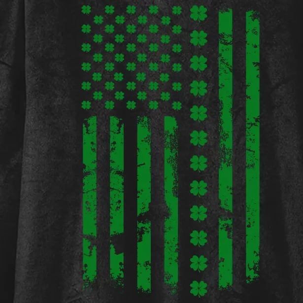 St Patrick's Day Distressed American Flag Shamrock Hooded Wearable Blanket