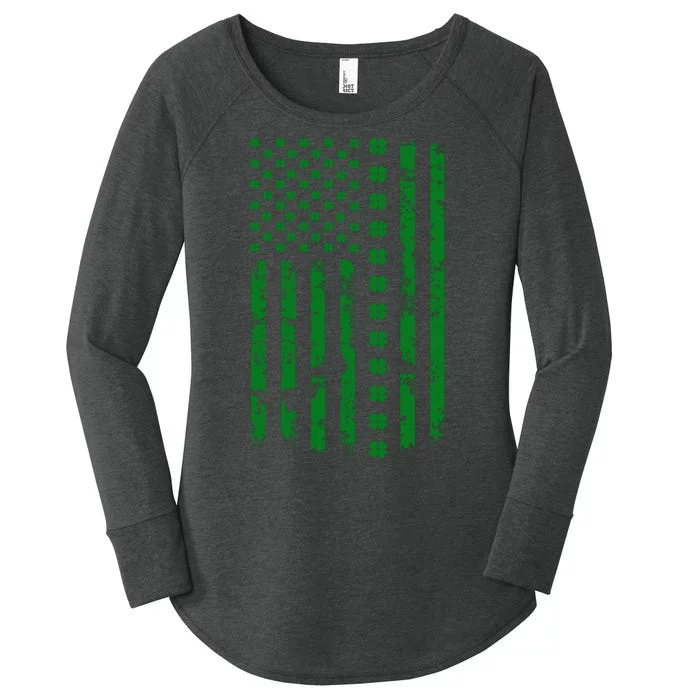 St Patrick's Day Distressed American Flag Shamrock Women's Perfect Tri Tunic Long Sleeve Shirt