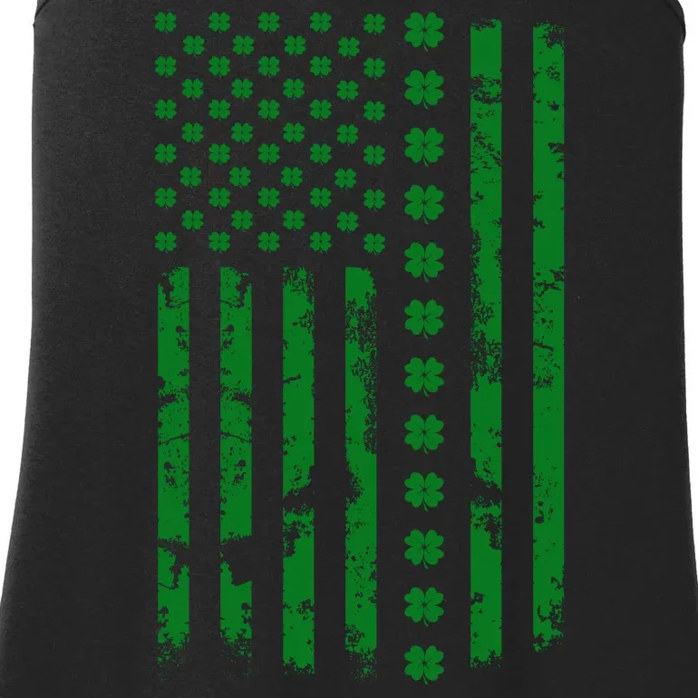 St Patrick's Day Distressed American Flag Shamrock Ladies Essential Tank