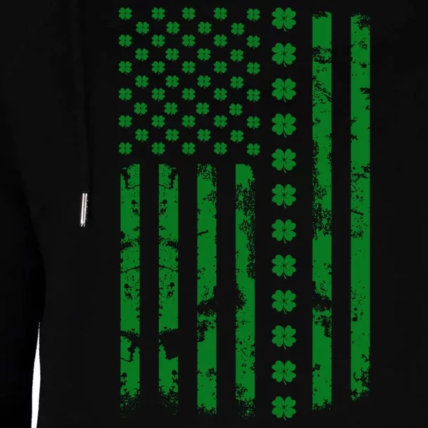 St Patrick's Day Distressed American Flag Shamrock Womens Funnel Neck Pullover Hood