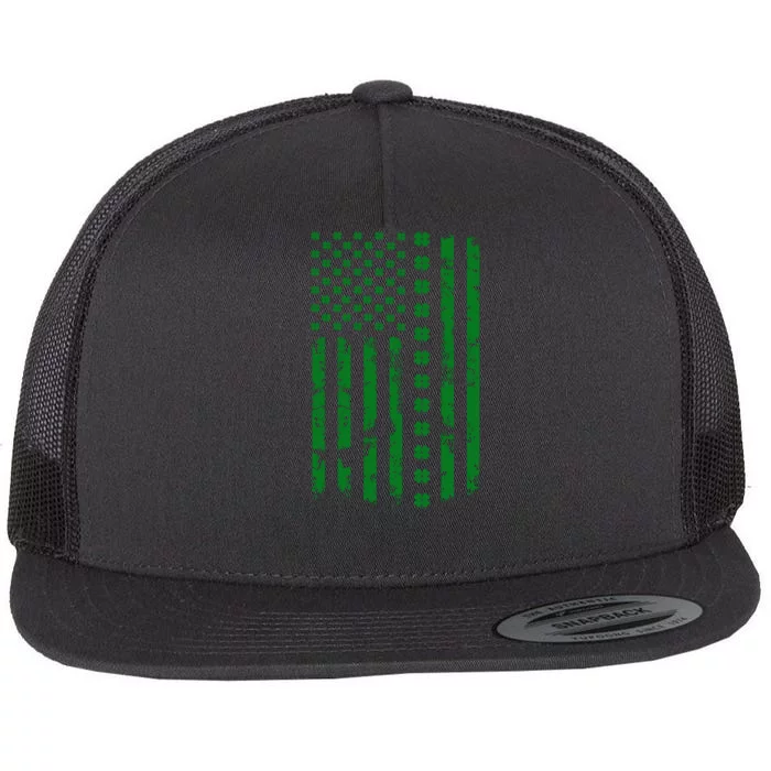 St Patrick's Day Distressed American Flag Shamrock Flat Bill Trucker Hat