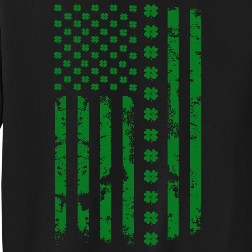 St Patrick's Day Distressed American Flag Shamrock Tall Sweatshirt