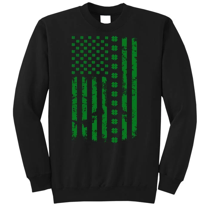 St Patrick's Day Distressed American Flag Shamrock Tall Sweatshirt